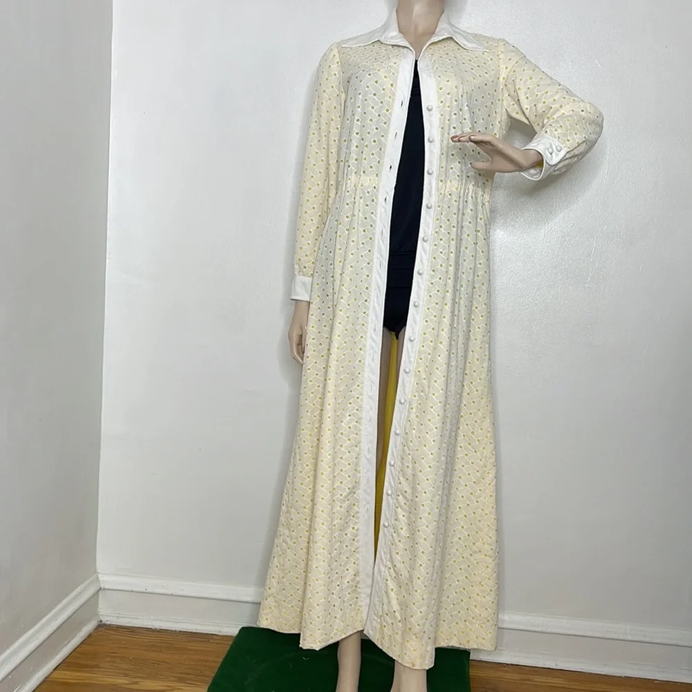 Vintage Maxi White and Yellow Eyelet Dress